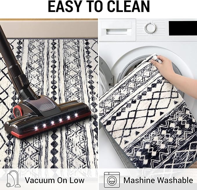 KUTA Moroccan Kitchen Rugs 3x8, Non-Slip Vintage Black Navy Blue Boho Hallway Runner Rug Ultra Soft Print Geometric Floor Carpet Runners for Bedroom Laundry Living Room