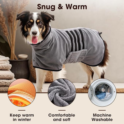 Microfibre Dog Bathrobe Dog Towel Wrap Super Absorbent Dog Drying Coat Bath Robe for Puppy, Medium & Large Dogs, Fast Drying, Adjustable, for Pet Dogs & Cats