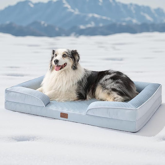Bedsure L Plus Orthopedic Dog Bed for Large Dogs - Washable Dog Cat Bed Waterproof, L Plus Big Comfort Dogs Couch Sofa with Washable Removable Cover, Pet Bed with Nonskid Bottom, Cooling Blue, 38"