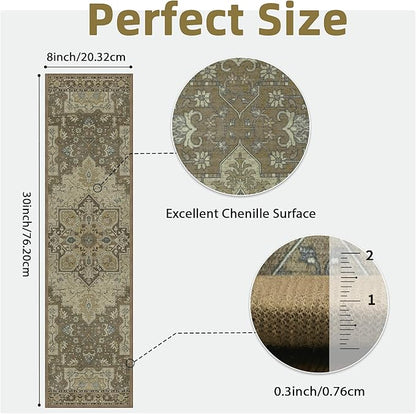 Non Slip Stair Treads for Wooden Steps 15PCS - 8"x30" Indoor Safety Carpet, Edging Mats with TPE Adhesive Backing, Pet and Elderly Friendly Stair Rugs (Sage)
