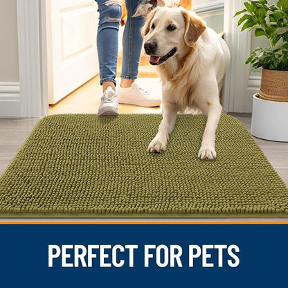 OLANLY Dog Door Mat for Muddy Paws 44x32, Absorbs Moisture and Dirt, Absorbent Non-Slip Washable Doormat, Quick Dry Chenille Mud Mat, Entry Indoor Entryway Carpet for Inside Floor, Willow Green