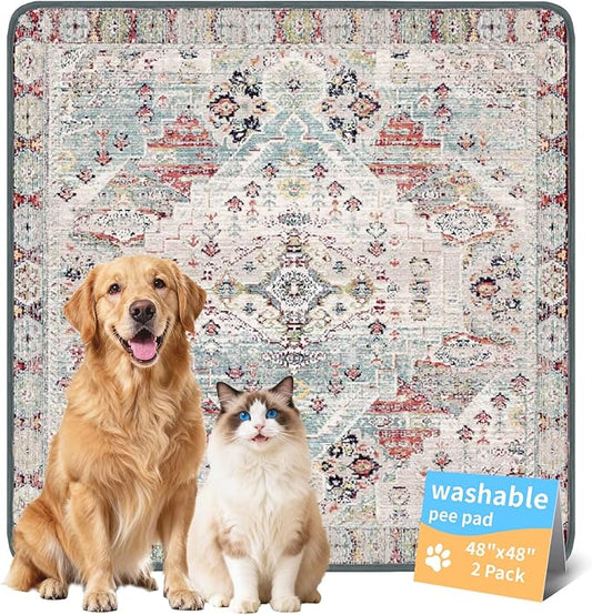 Washable Pee Pads for Dogs, Reusable Puppy Potty Training Pads, Ultra-Absorbent Thick Waterproof Leak-Proof Non-Slip Pads & Mat for Crate, Playpen, Floor, Whelping & Housebreaking , 2 Pack 48"x48"