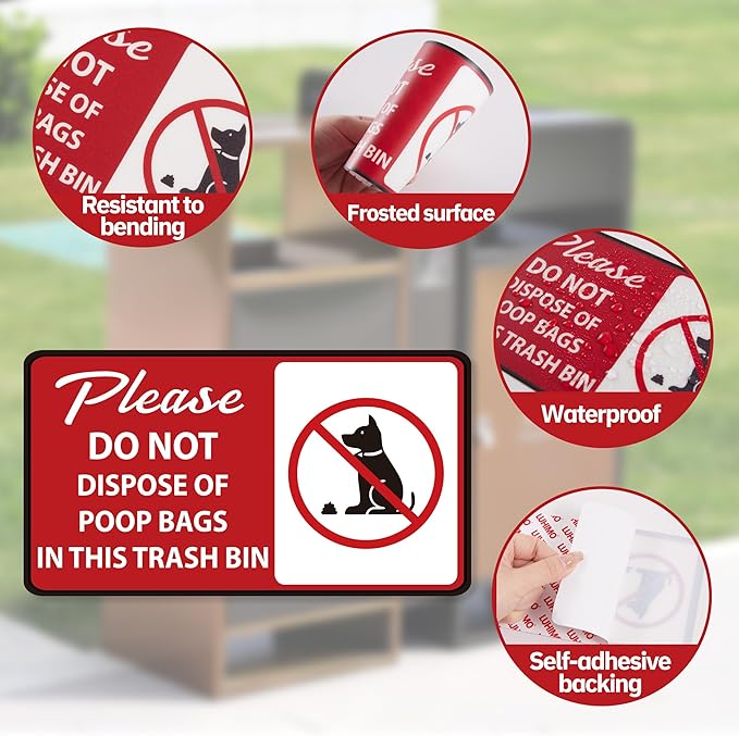 2PCS Please Do Not Dispose Poop Bags in This Trash Bin Stickers, Self-Adhesive Weatherproof Do not Throw Dog Poop Bag in The Trash Sign, Trash Can Stickers for House，Yard，Restaurant（7.9" x 4.3"）