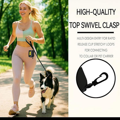 Dog Poop Bag Holder for Leash, 2 Waterproof Zipper Pouches, Dog Treat Pouch for Pet Walking Accessories, with Dispenser, Training Clicker and 1 Free Roll (Black)