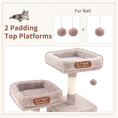 Gitelsnour Multi-Level Cat Tree for Indoor Cats, Cat Tower with 2 Scratching Boards, 2 Plush Padding Platforms, Cat Condo House with Hammock, Basket, Muchroom GCT022MU