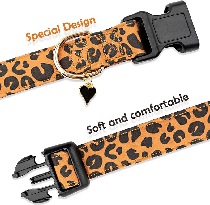 Faygarsle Brown Leopard Print Dog Collar for Small, Medium, Large Boys Girls Dogs M