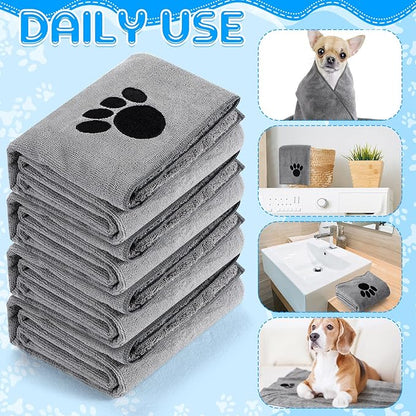 Chumia 4 Pack Dog Towels for Drying Pet Grooming Absorbent Dogs Soft Microfiber Quick Drying Winter Large Medium Small Puppy Bath Towels for Kitten Cats Pets(40 x 24 Inch,Gray)