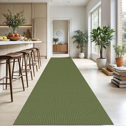 KOZYFLY Extra Long Runners for Hallways 3x18 ft Washable Kitchen Runner Non Slip Rubber Backed Hallway Rug Cotton Entryway Runner Rug Floor Carpet for Indoor Hall, Kitchen, Bright Green/Earthy Green
