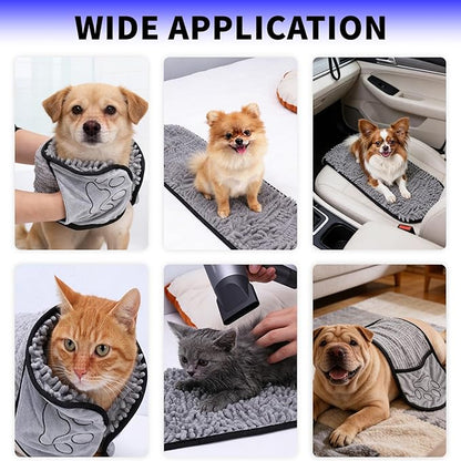 3PCS Dog Bath Kit,Dog Bath Brush | Dog Bath Gloves | Microfiber Dog Towel 26'' X 11'' Extra Soft Plush Chenille Dog Drying Towel to Dry Soggy Large Pets & Small Puppy (B-3 Kits)