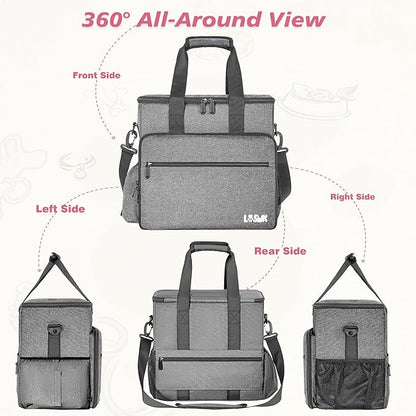 5 Set Dog Travel Bag for Supplies, Dog Lovers, Large Pet Travel Kit Includes 2 Food Containers&2 Collapsible Bowls、Placemats,Grey