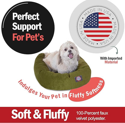 Majestic Pet 24 Inch Micro Velvet Calming Dog Bed Washable – Cozy Soft Round Dog Bed with Spine for Head Support - Fluffy Donut Puppy Mat 24x19x7 (inch) Small – Fern (2025)
