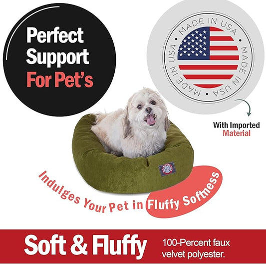 Majestic Pet 24 Inch Micro Velvet Calming Dog Bed Washable – Cozy Soft Round Dog Bed with Spine for Head Support - Fluffy Donut Puppy Mat 24x19x7 (inch) Small – Fern (2025)