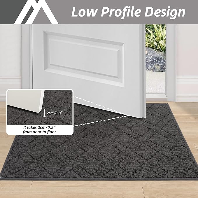 COSY HOMEER Door Mat Indoor Entrance, Non-Slip Absorbent Doormat for Front Door, Low-Profile Entryway Mat for Dirty Paws, Washable Dirt Trapper Mats (20"x32", Dark Grey)