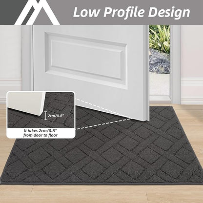 COSY HOMEER Door Mat Indoor Entrance, Non-Slip Absorbent Doormat for Front Door, Low-Profile Entryway Mat for Dirty Paws, Washable Dirt Trapper Mats (20"x32", Dark Grey)