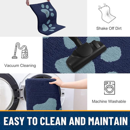 Smiry Dog Door Mat for Muddy Paws, Absorbs Moisture and Dirt, Low-Profile Entryway Mat with Non-Slip Backing, Entry Indoor Outdoor Doormat for Inside Floor (40x32 Inches, Dark Blue, Paw)