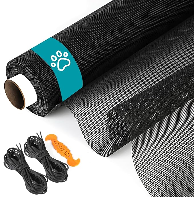 Pet Proof Window Door Screen Roll,37.4INx16.4FT Polyester Window Screen Mesh,Heavy Duty Screen Replacement Kit for Window, Door,Pet,Patio,Porch (18x16 Mesh)