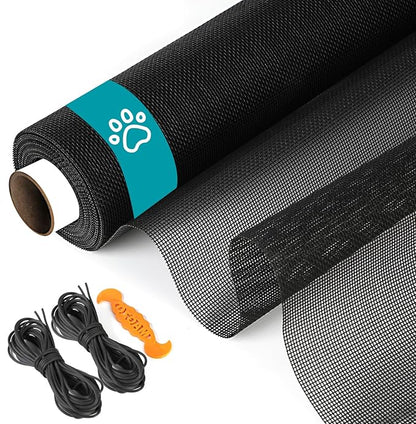 Pet Proof Window Door Screen Roll,37.4INx16.4FT Polyester Window Screen Mesh,Heavy Duty Screen Replacement Kit for Window, Door,Pet,Patio,Porch (18x16 Mesh)