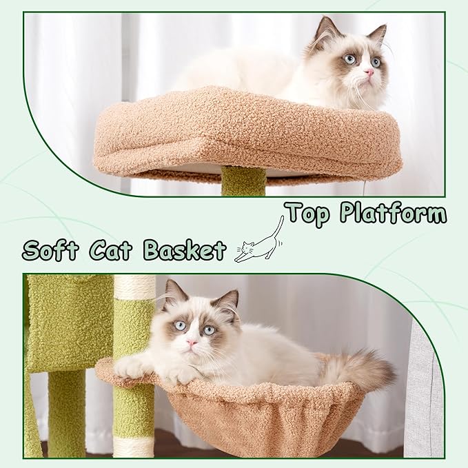 Gitelsnour Cat Tree, 41.3" Cat Tower for Indoor Kittens with Scratching Board and Posts, Multi-Level Cozy Cat Condo with 2 Perches, Hammock, Balls, Green and Yellow GCT005SGY