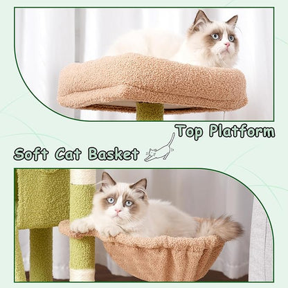 Gitelsnour Cat Tree, 41.3" Cat Tower for Indoor Kittens with Scratching Board and Posts, Multi-Level Cozy Cat Condo with 2 Perches, Hammock, Balls, Green and Yellow GCT005SGY