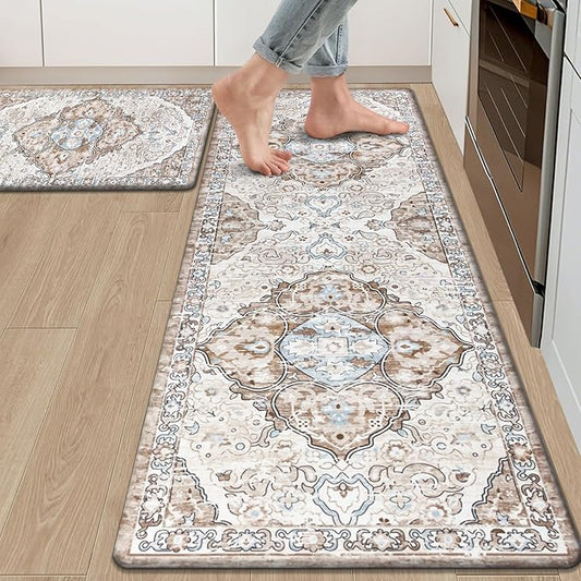 Ileading Anti Fatigue Kitchen Rugs Sets of 2 Cushioned Kitchen Mats for Floor Waterproof Kitchen Mat Set Non Slip Comfort Standing Mat for Kitchen, Office, Sink, Laundry