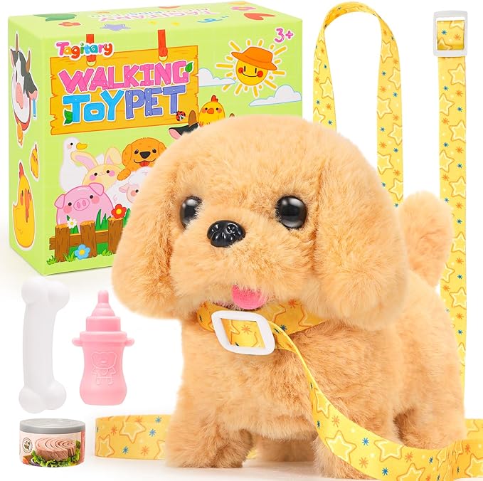 Tagitary Plush Toys Walking Dog Toys That Can Walk, Bark and Wag Tail,Interactive Electronic Pet Toys Puppy with Leash,Easter Christmas Birthday Gift for Toddlers Kids