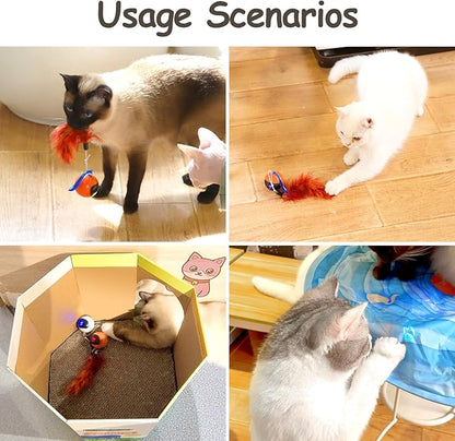 Migipaws Interactive Cat Ball Toy Set, Fun Tracker, Automatic Rolling Chase Ball with Fluffy Tail, A Small Mice, Rechargeable (White)