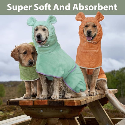 Dog Bathrobe Super Absorbent Towel Robe - Microfiber Bath Towels Fast Drying Coat for Dogs, Cute Dogs Clothes Adjustable Collar & Belly Strap Warm Keeping Hooded Dog Towel (Pink, X-Large)