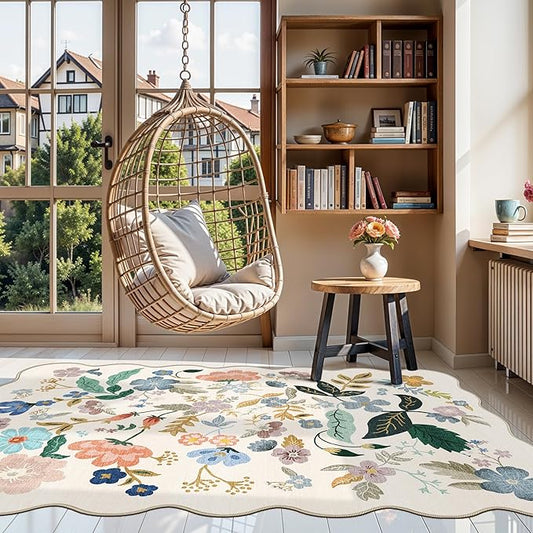 4x6 Living Room Area Rugs: Washable Boho Kitchen Rugs Non Slip Low-Pile Small Bedside Carpet for Bedroom Nursery Water-Resistant Beside Rug Non-Shedding Floor Mat for Kids Pets Family(4x6，Cream)