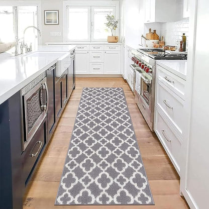 U'Artlines Long Runner Rug for Hallway 2×8feet Non Slip Kitchen Floor Carpet Runners Grey Geometric Pattern Machine Washable Area Rug for Entryway Bathroom
