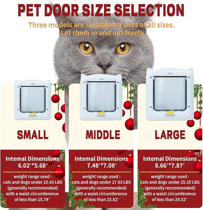 Magnetic Cat Door with 4 Way Locking, Weatherproof & Interior/Exterior Compatible (Outer: 11.5'x10.2', Inner: 7.5'x7.1')