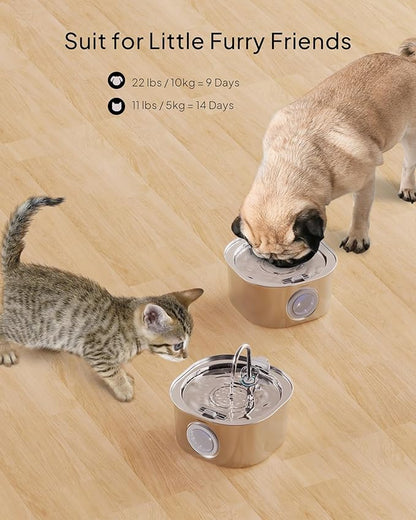 PEKTACO Stainless Steel Cat Water Fountain, 3.2L/108oz Cat Water Dispenser with Quiet Water Pump, Dishwasher Safe Pet Drinking Fountain for Cats with 3 Filters + 3 Sponges