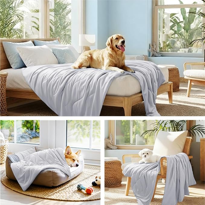 Luciphia Premium Cooling Dog Blanket Washable Q-MAX>0.5 Small Medium Large Pet Mat Puppy Cat Self-Cooling Soft Breathable Calming Throw for Sofa Crate Bed (Light Grey,25x35 inches)