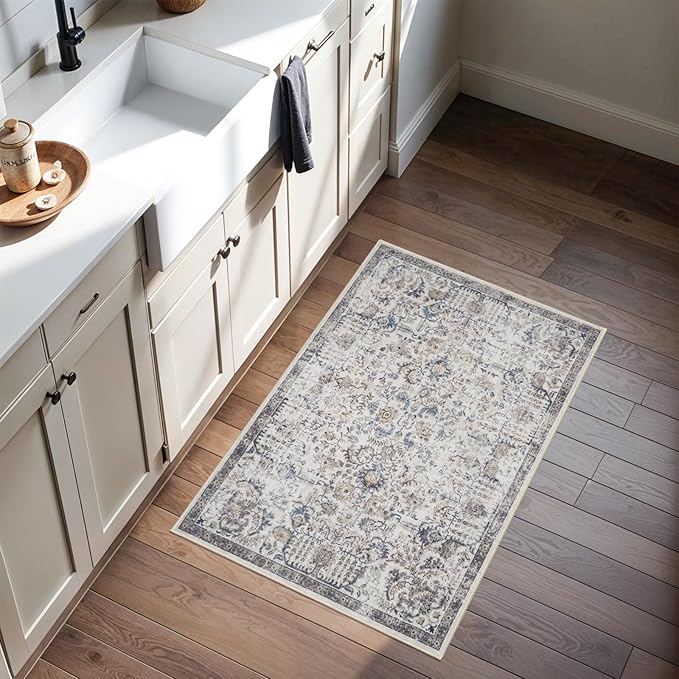 RUUGME Washable Area Rug 2x3 - Vintage Kitchen Rugs Stain Resistant Rugs for Living Room Bedroom Laundry Room Mat Distressed Rug Hallway Floor Carpet Runner for Bathroom 2'x3' Brown/Blue