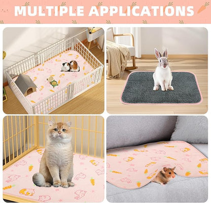 Homimp 4 Pack Guinea Pig Cage Liners, Washable Small Animal Bedding, Waterproof Reusable & Anti Slip Guinea Pig Pee Pad Fast and Super Absorbent Mat for Small Animal Rabbit Bunny Hamster, Pink 12"x12"