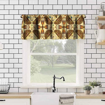 Vintage Ancient Egypt Valance Curtains, Old Egyptian Hieroglyphics Print Mysterious Egypt Culture Window Valance Curtain for Farmhouse Bedroom Living Room Kitchen 54x18inch
