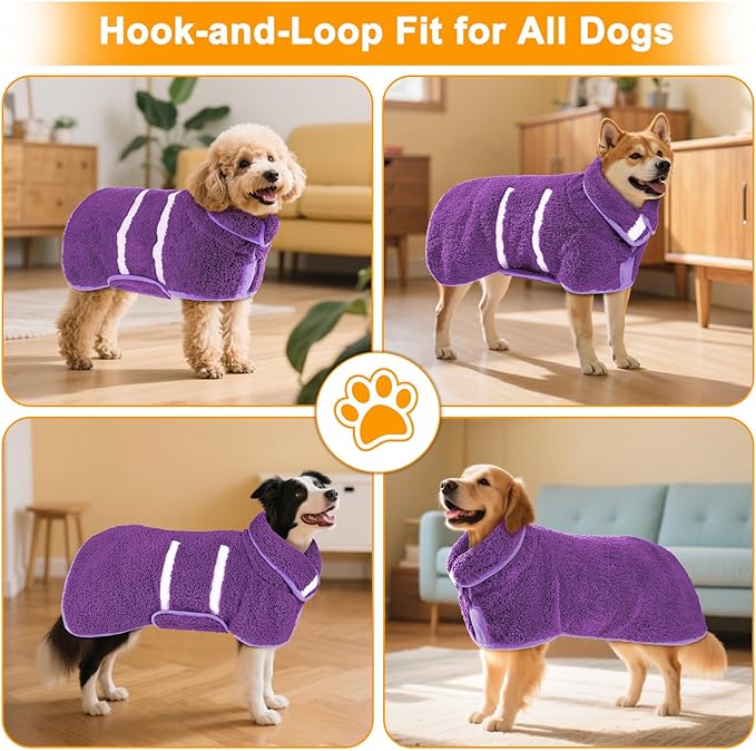 Dog Bathrobe Super Absorbent Dog Towels Large Quick Drying Robes for After Bath Soft Adjustable Warm Keeping Dogs Towel(S-XXL)