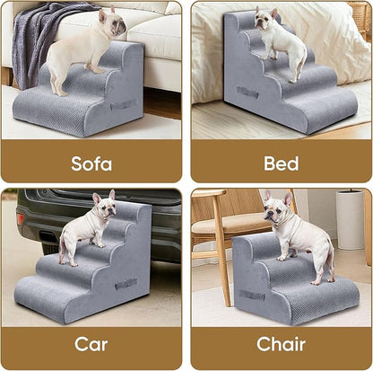 PAWSCART Pet Stairs for Dogs 5-Step, 22.8" H Pet Stairs for High Bed, Couch Sofa & Chair, 30D Material Soft Foam Dog Steps with Non-Slip Bottom Surface Removable Washable Cover, LightGrey
