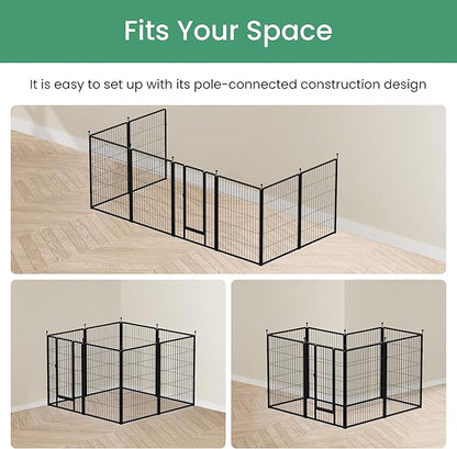 HealSmart Dog Playpen Indoor, Puppy Playpen Indoor Outdoor for Yard, Camping, RV, 40" Height 8 Panels Heavy Duty Dog Pen for Medium/Large Dogs, Black