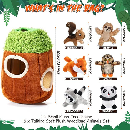 Skylety 7 Pieces Hide and Seek Dog Toys Activity Puppy Chew Squeaky Toys Plush Stuffing Woodland Stuffing with Squeakers for Small Medium Pets Dogs Puppy Gift(Cute,Small)