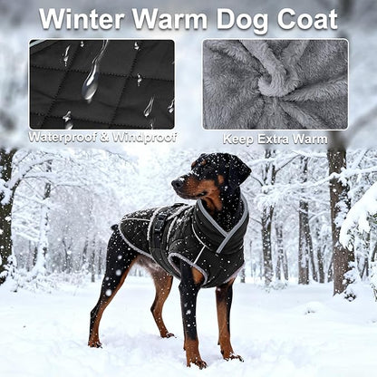 Dog Coat, Warm Dog Winter Coat for Medium Dogs, Waterproof Jacket with Adjustable Buckle & Velcro, Reflective Turtleneck Cold Weather Coats, Pet Fleece Vest Snow Jacket (Black, XS)