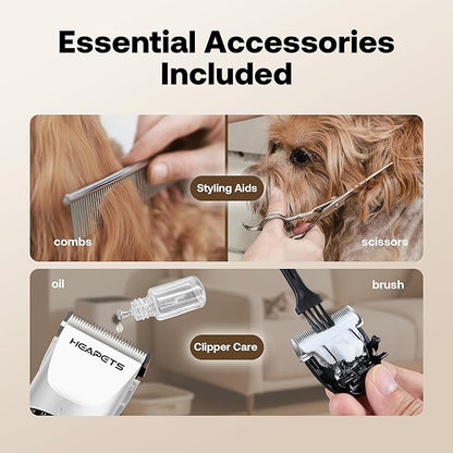 Dog Grooming Clippers, Low Noise, Electric Quiet, Adjustable Clipper Comb, Rechargeable Cordless Dog Hair Clippers for Dogs Cats Pets, White
