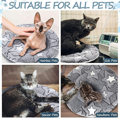 VitalCozy 2 Pack Self Heating Cat Pad Self Heating Cat Bed Machine Washable Heat Pet Mat Reversible Body Thermal Warm Round Dog Bed Crate Blanket for Feral and Indoor Cats(16'',Double Star)