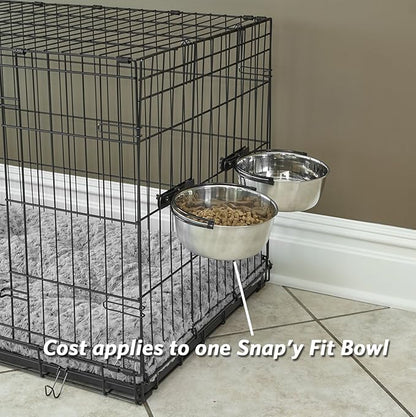 MidWest Homes for Pets Snap'y Fit Stainless Steel Food or Water Bowl, Holds 20 Ounces, Mounts to Wire Crates, No-Tip Design, Rust-Resistant, for Small Dogs and Cats