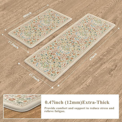 Collive Kitchen Mats Cushioned Anti Fatigue, Non Slip Waterproof Kitchen Floor Mat Beige Rug 2 Piece, Modern Comfort Desk Standing Rugs for Sink, Home Office, Laundry, Bedroom