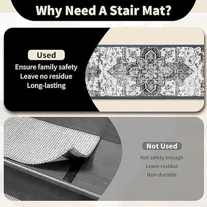 Non-Slip Carpet Stair Treads 15PCS, 8"x30" Peel and Stick Stair Runner for Wooden Steps Indoor, Washable Reusable Adhesive Backing, Pet-Friendly Safety Mats for Kids, Elders, Dogs