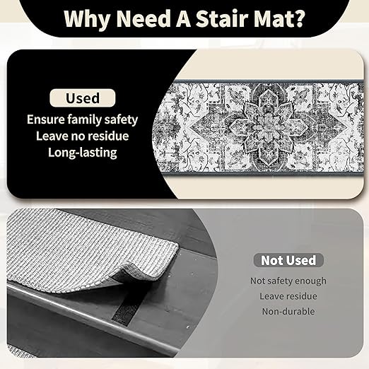 Non-Slip Carpet Stair Treads 7PCS, 8"x30" Peel and Stick Stair Runner for Wooden Steps Indoor, Washable Reusable Adhesive Backing, Pet-Friendly Safety Mats for Kids, Elders, Dogs