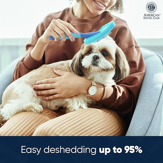 American Kennel Club AKC Deshedding Slicker Brush with Coated Tips for Dogs and Cats, Skin-Friendly Grooming and Deshedding Brush, Removes Loose Hair and Detangles Fur, Suitable for All Breeds