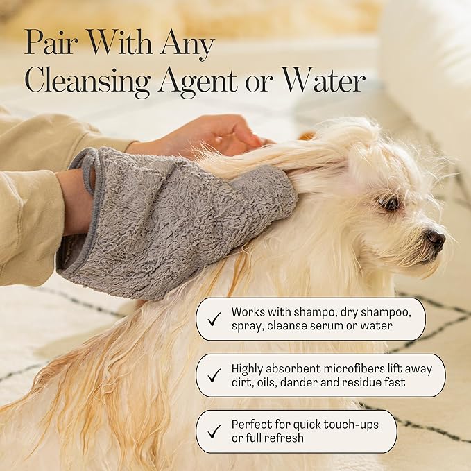 Muddi Mitt Microfiber Reusable Pet Wipes Grooming Towel Glove | Machine-Washable, Soft, Double-Sided Bath Mitt Replaces Wipes | Dirt Odor Removal | Gentle Paw Coat Cleaner | Dogs & Cats (Kit)