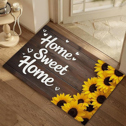 Indoor Rugs for Entryway,Rustic Sunflower Welcome Mat for Home,Farmhouse Woodboard Low Profile Entrance Rugs Non-Slip Doormats for Back Door Patio, Porch,Home Stairway,30 x 17 Inch