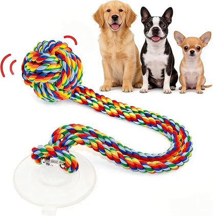 Interactive Dog Toys, Gel Suction Cup Design, Cotton Rope Ball with Built-in Bell, Puppy Teething Toys, Tug of War Dog Toy, Dog Puzzle Toy for Small Dogs, Rainbow